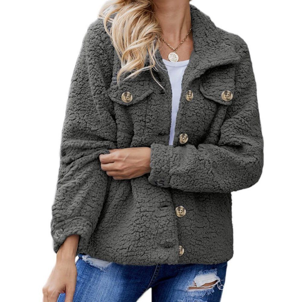 Gray Sherpa Button Up Long Sleeve Jacket